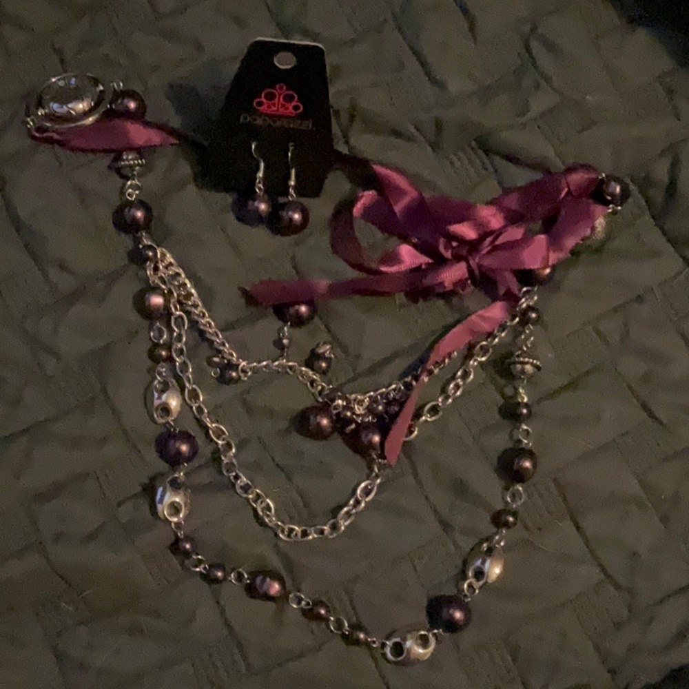 Purple necklace and earring set